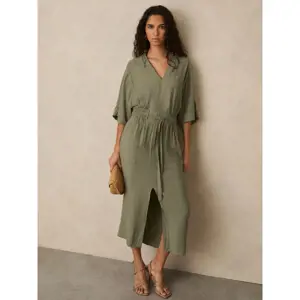 REISS CECILIA Shirred Waist Midi Shirt Dress